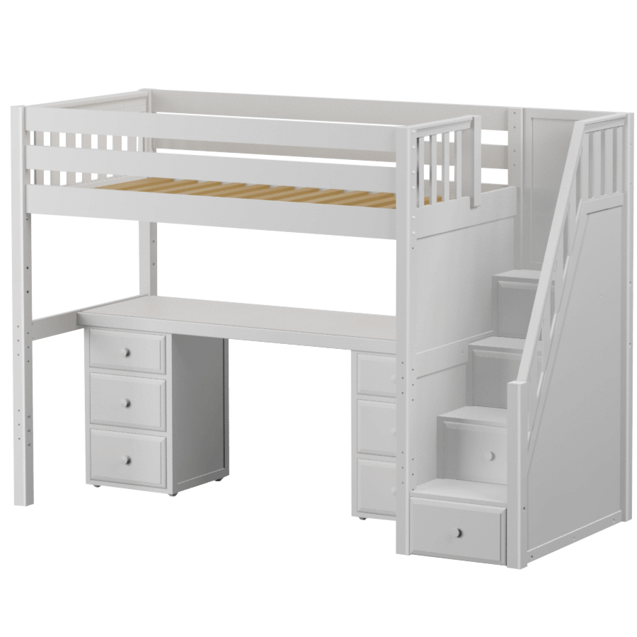 Maxtrix Twin High Loft Bed with Stairs + Desk