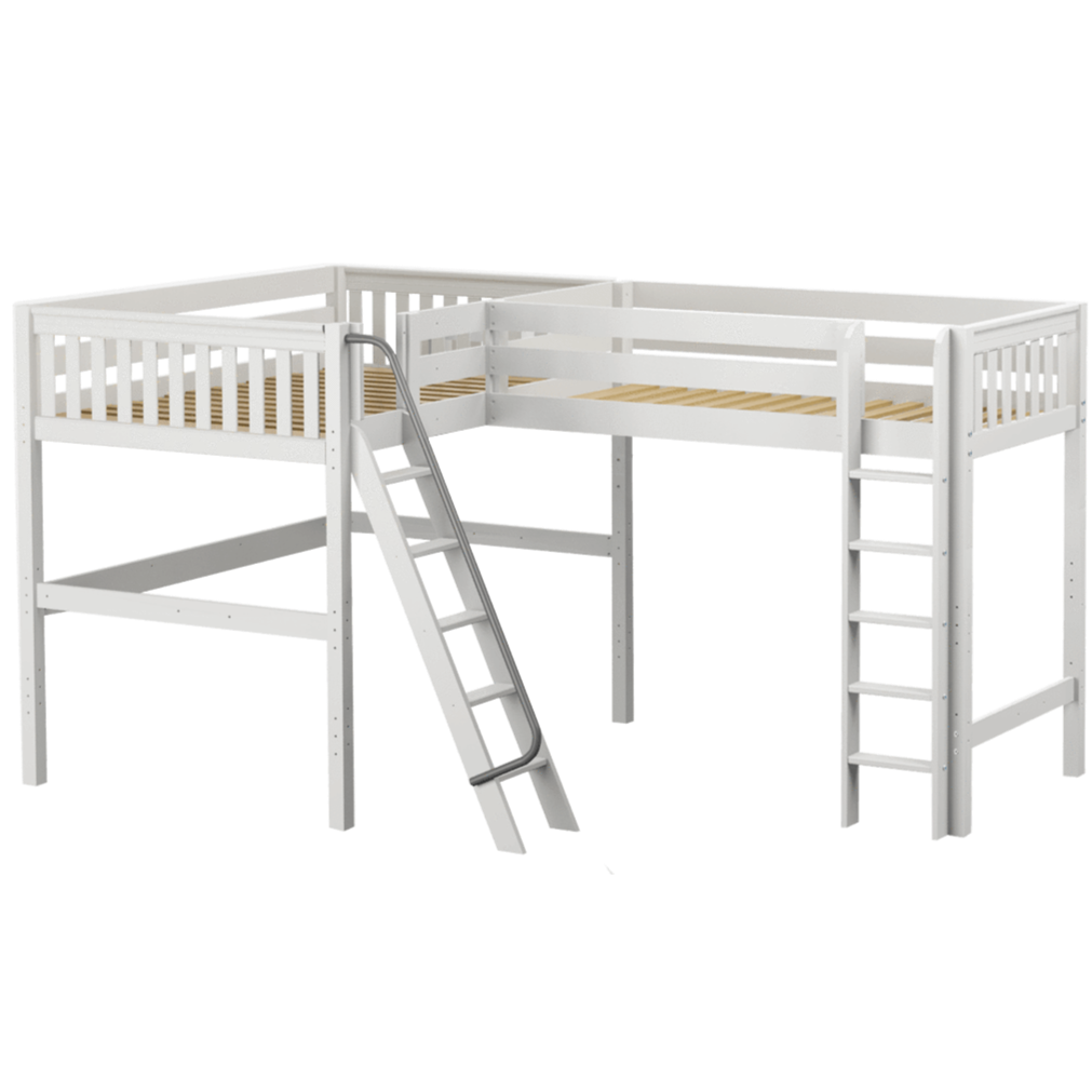 Full + Twin High Corner Loft Bunk with Angled Ladder and Stairs – Maxtrix  Kids