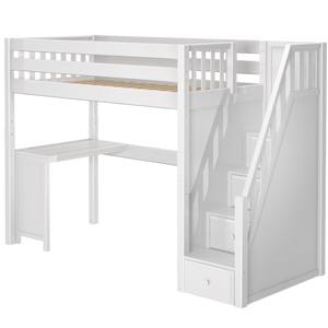 Maxtrix Twin High Loft Bed with Stairs + Corner Desk