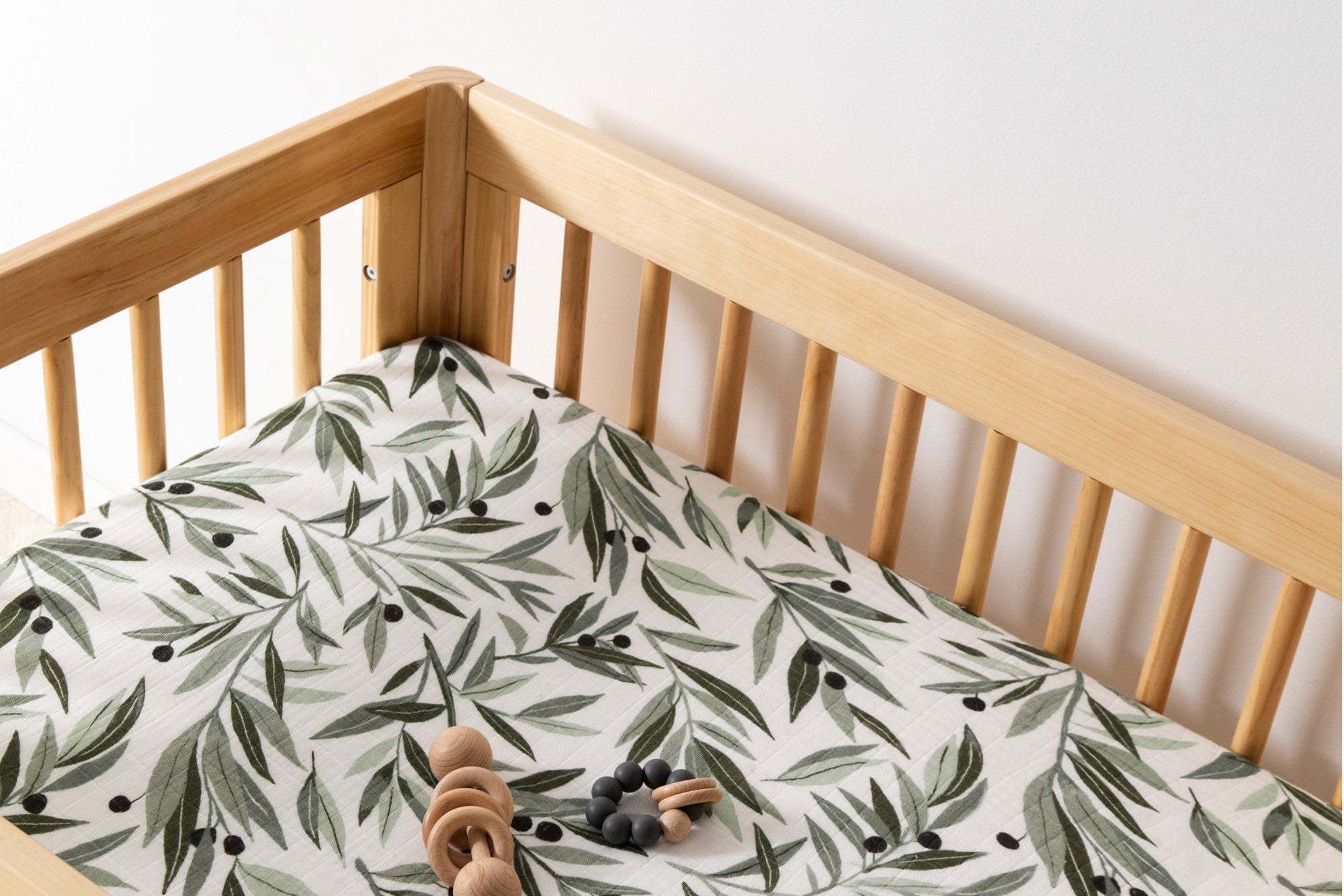 Babyletto Olive Branches Muslin All-Stages Midi Crib Sheet in GOTS Certified Organic Cotton