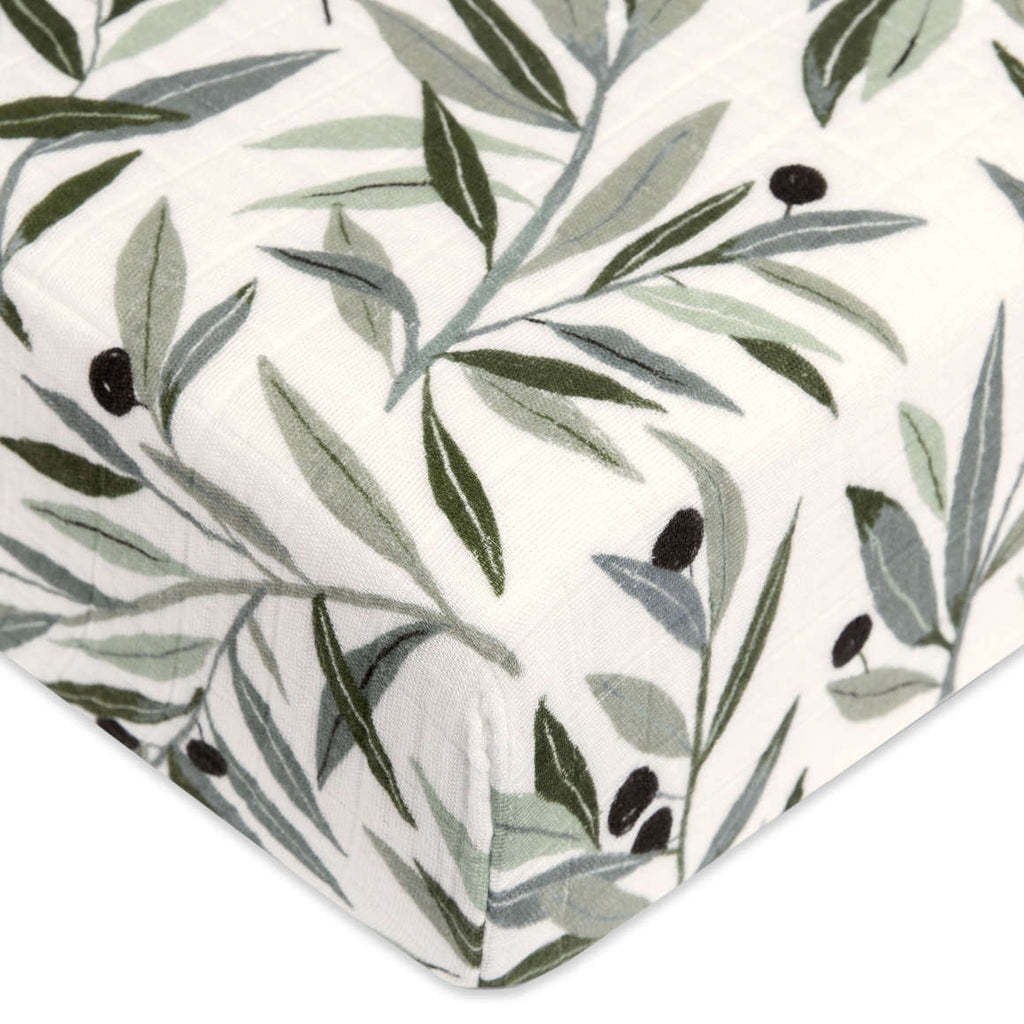 Babyletto Olive Branches Muslin Crib Sheet in GOTS Certified Organic Cotton