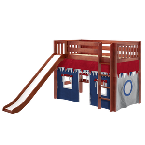Maxtrix Twin Mid Loft Bed with Straight Ladder, Curtain + Slide