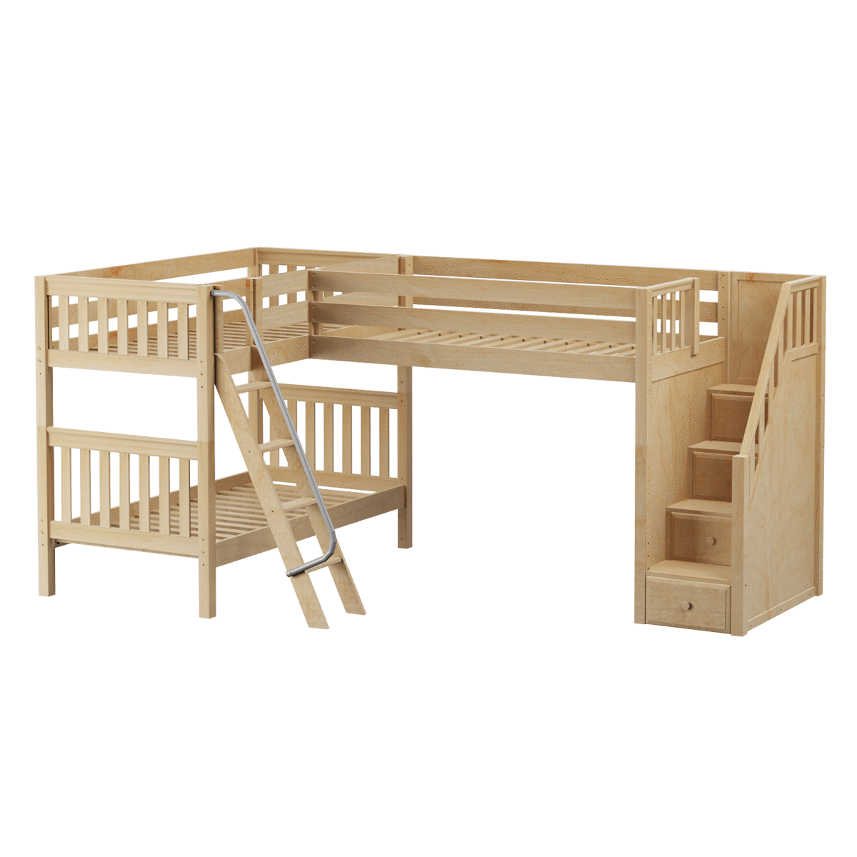 Maxtrix Twin Medium Corner Loft Bunk Bed with Ladder + Stairs - R