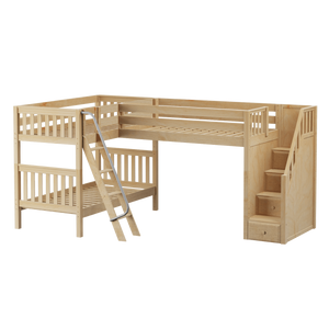 Maxtrix Twin Medium Corner Loft Bunk Bed with Ladder + Stairs - R