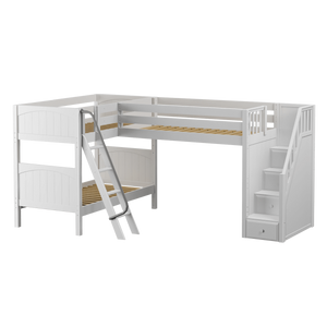Maxtrix Twin Medium Corner Loft Bunk Bed with Ladder + Stairs - R