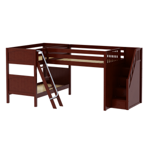Maxtrix Full Medium Corner Loft Bunk Bed with Ladder + Stairs - R
