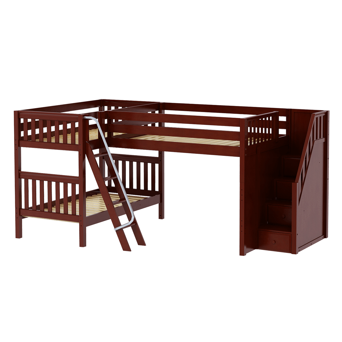 Maxtrix Full Medium Corner Loft Bunk Bed with Ladder + Stairs - R