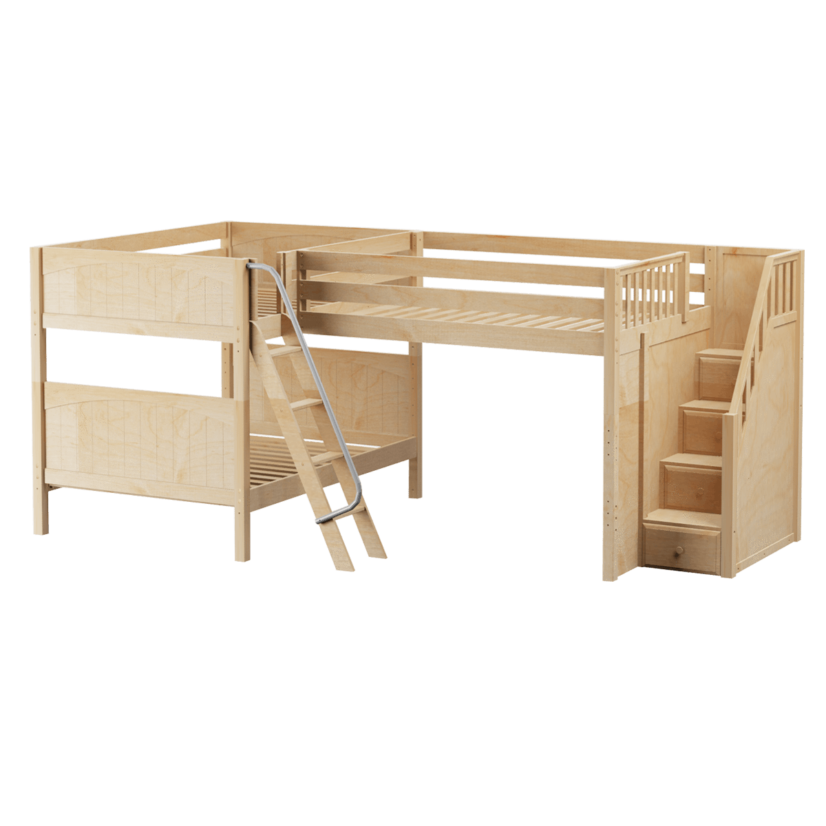 Maxtrix Full Medium Corner Loft Bunk Bed with Ladder + Stairs - R