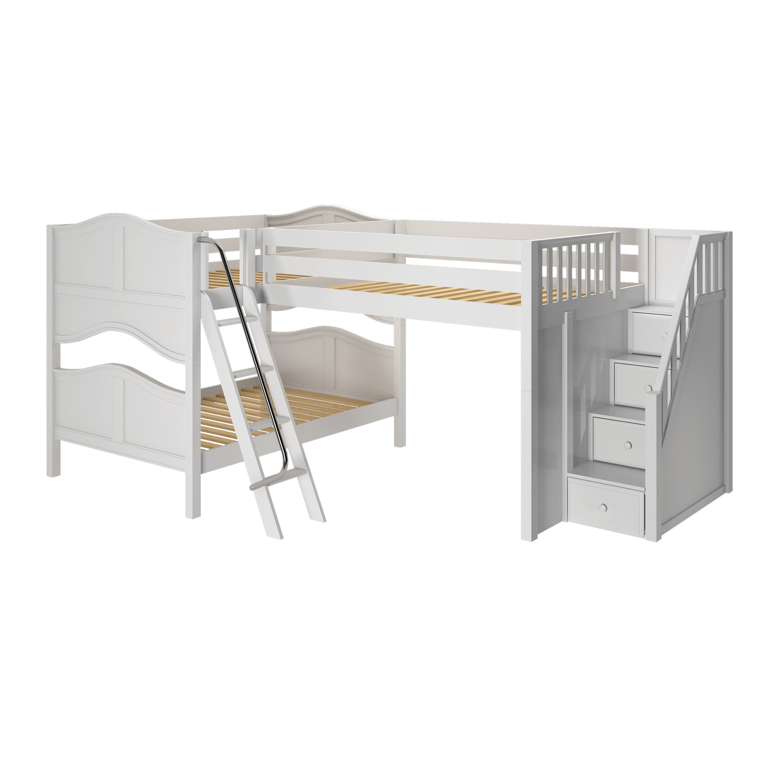 Maxtrix Full Medium Corner Loft Bunk Bed with Ladder + Stairs - R