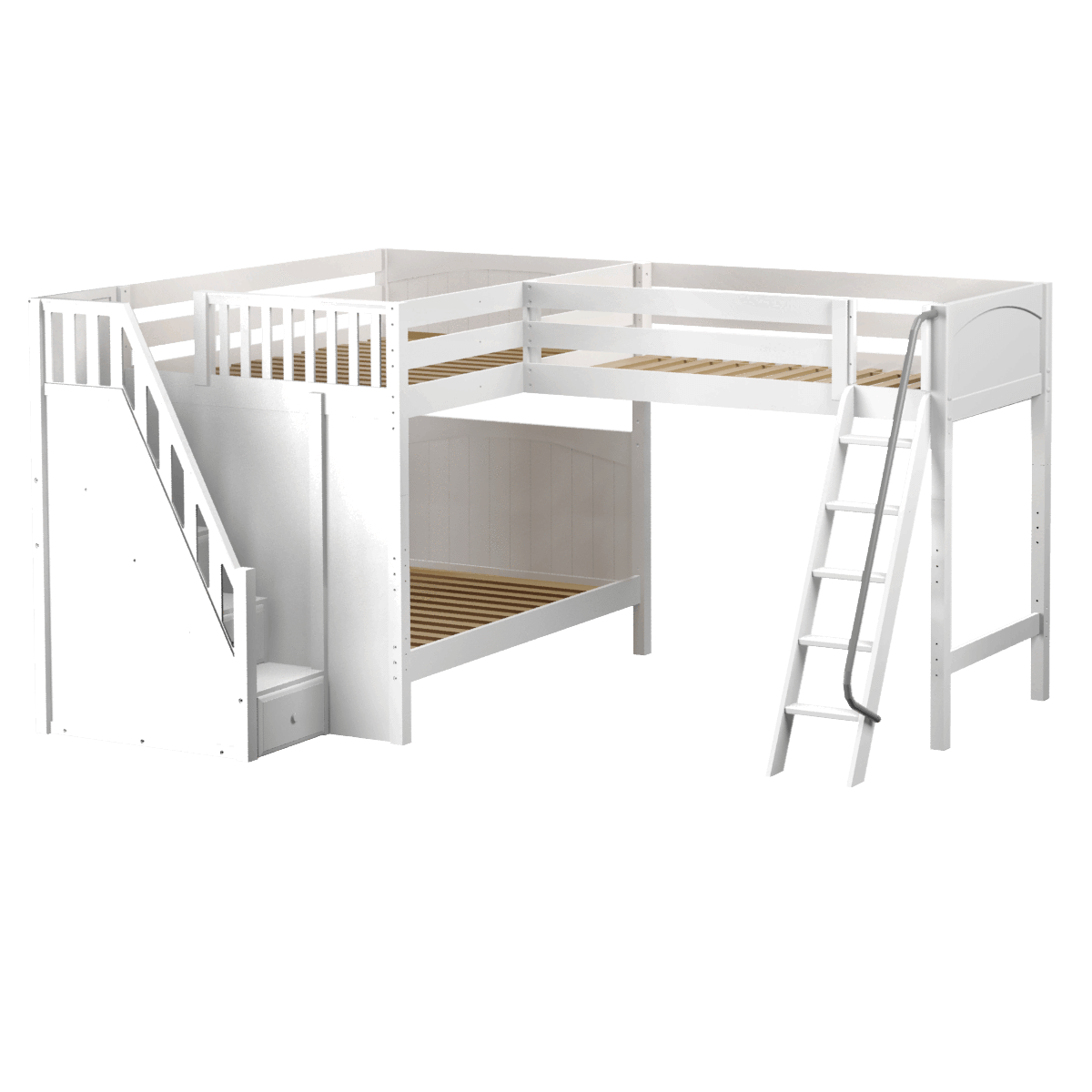 Maxtrix Full High Corner Loft Bunk Bed with Ladder + Stairs - L
