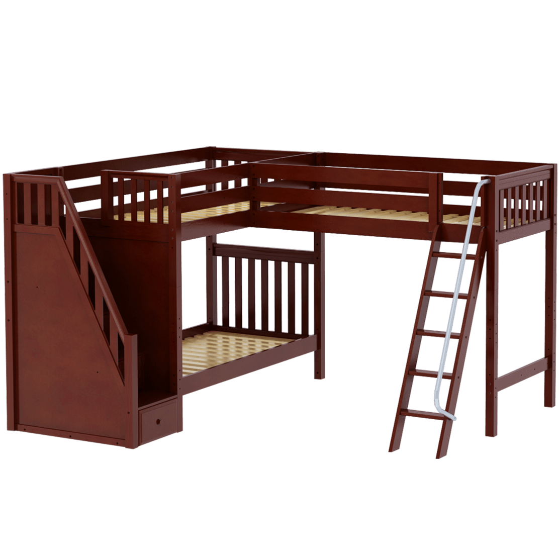 Maxtrix Twin XL High Corner Loft Bunk Bed with Ladder + Stairs - L