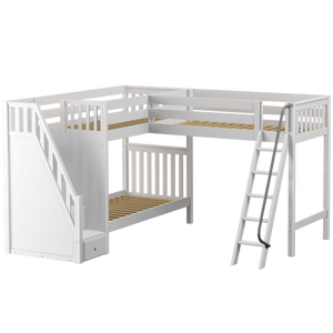 Maxtrix Twin XL High Corner Loft Bunk Bed with Ladder + Stairs - L