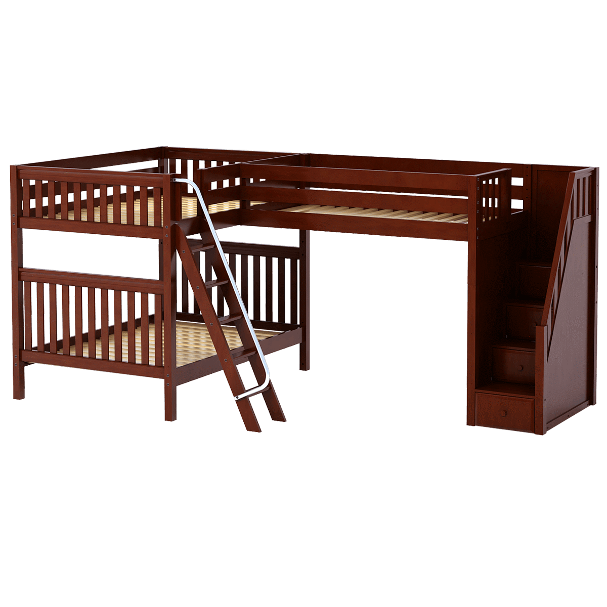 Maxtrix Full High Corner Loft Bunk Bed with Ladder + Stairs - R