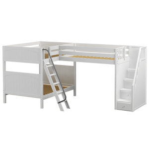 Full + Twin High Corner Loft Bunk with Angled Ladder and Stairs – Maxtrix  Kids
