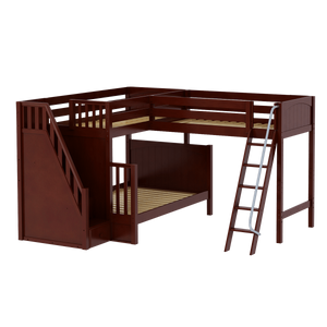Maxtrix High Twin over Full Corner Loft Bunk Bed with Ladder + Stairs