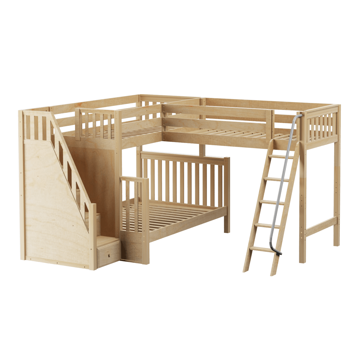 Maxtrix High Twin over Full Corner Loft Bunk Bed with Ladder + Stairs