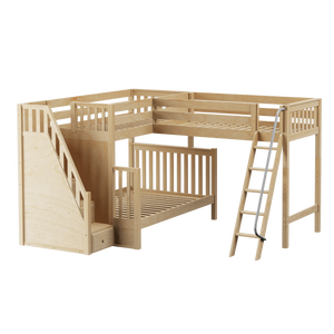Maxtrix High Twin XL over Full XL Corner Loft Bunk Bed with Ladder + Stairs