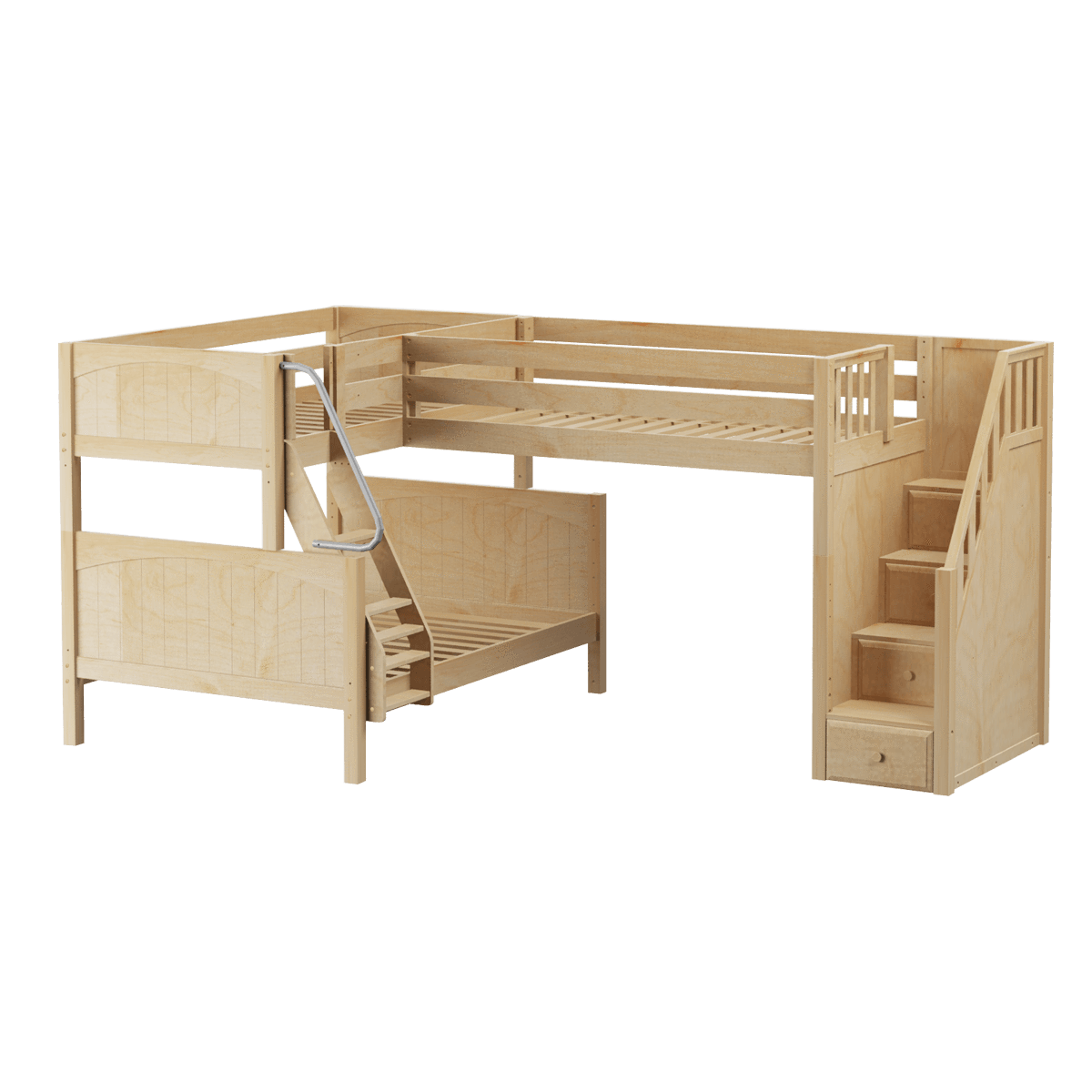 Maxtrix Medium Twin over Full Corner Loft Bunk Bed with Ladder + Stairs (Right)