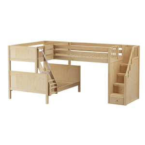 Maxtrix Medium Twin over Full Corner Loft Bunk Bed with Ladder + Stairs (Right)