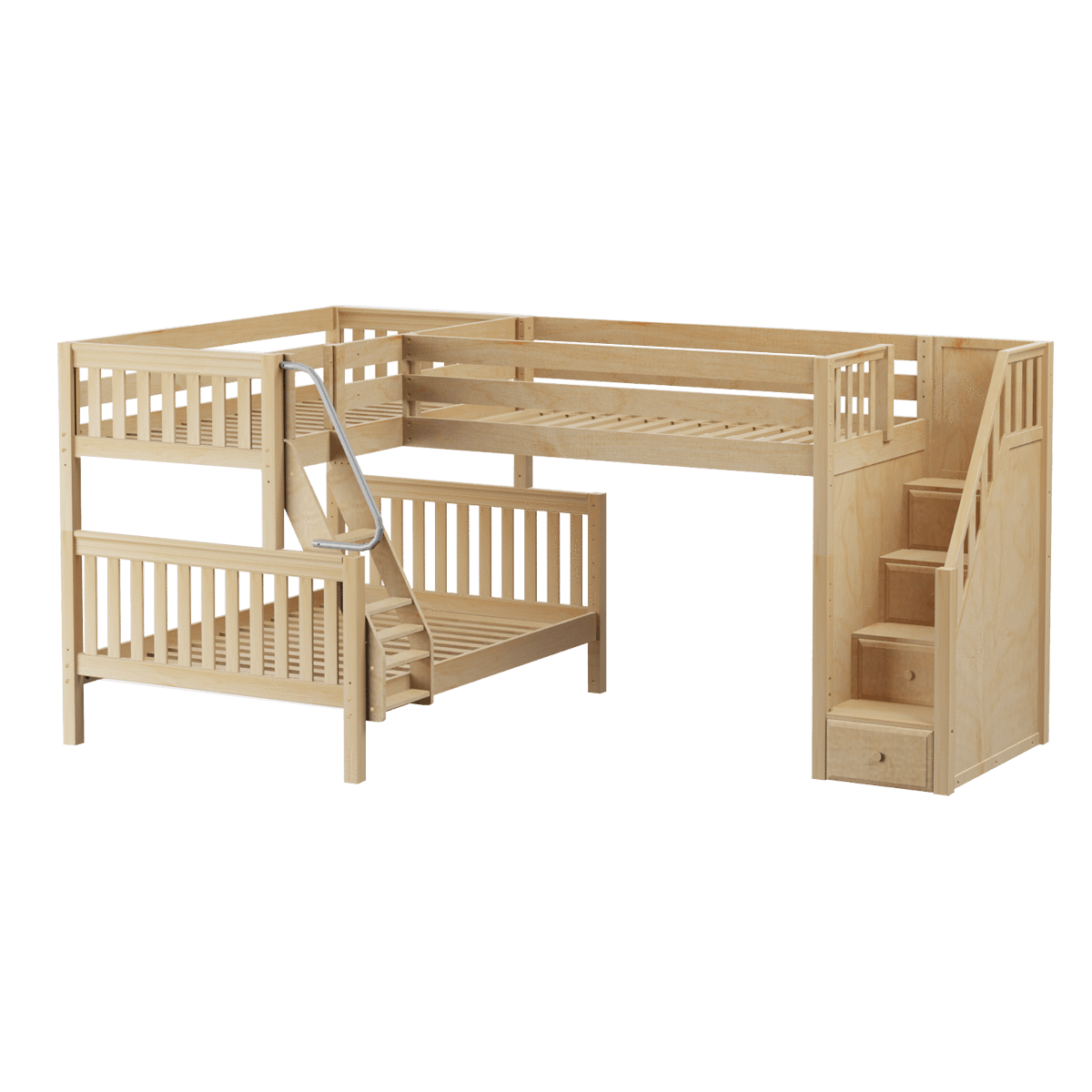 Maxtrix Medium Twin over Full Corner Loft Bunk Bed with Ladder + Stairs (Right)