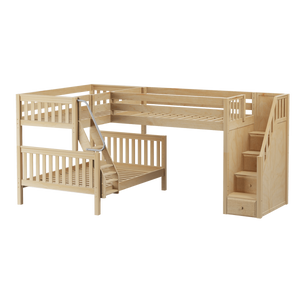 Maxtrix Medium Twin over Full Corner Loft Bunk Bed with Ladder + Stairs (Right)