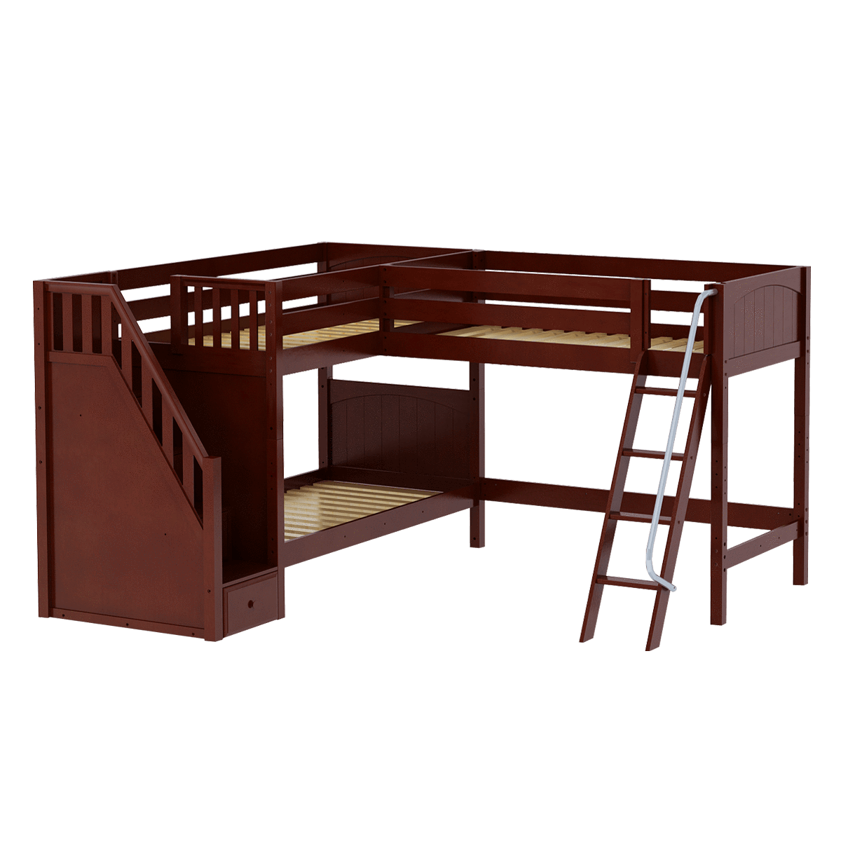 Maxtrix Twin Medium Corner Loft Bunk Bed with Ladder + Stairs - L