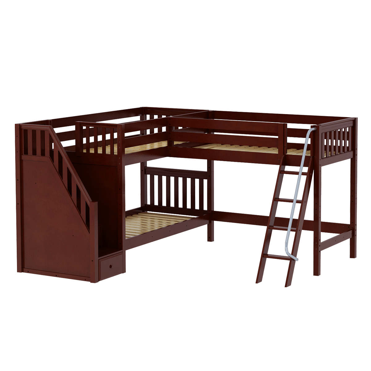 Maxtrix Twin Medium Corner Loft Bunk Bed with Ladder + Stairs - L