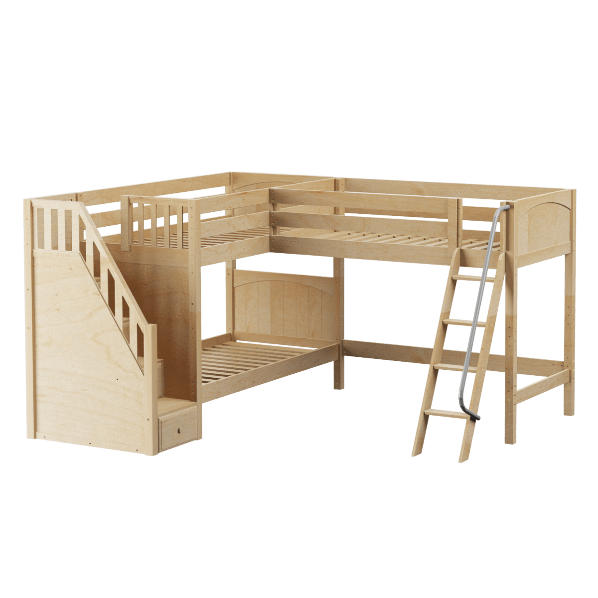 Maxtrix Twin Medium Corner Loft Bunk Bed with Ladder + Stairs - L