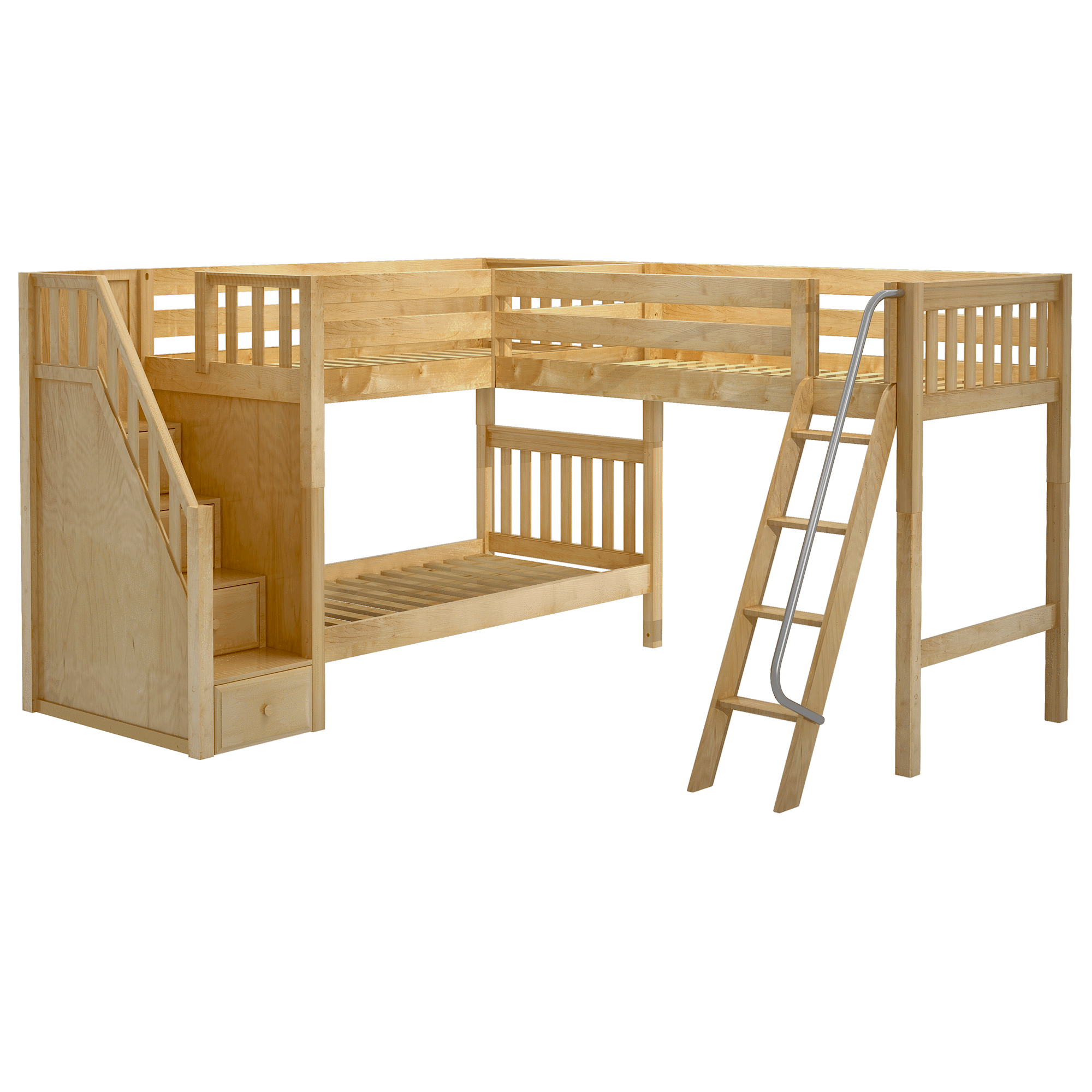 Maxtrix Twin Medium Corner Loft Bunk Bed with Ladder + Stairs - L