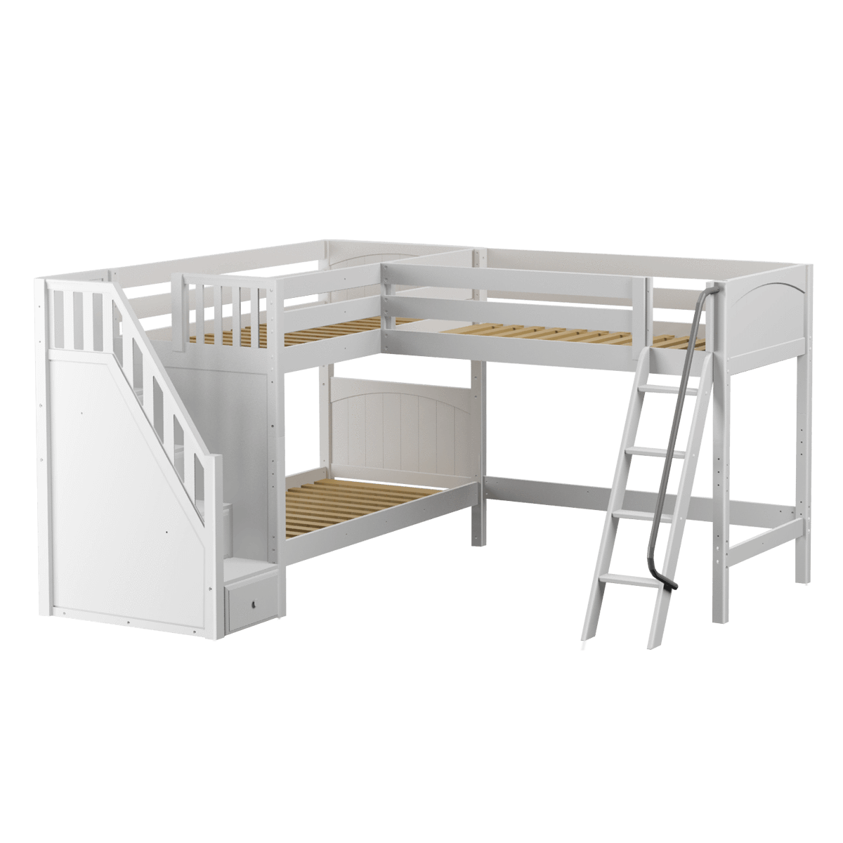 Maxtrix Twin Medium Corner Loft Bunk Bed with Ladder + Stairs - L