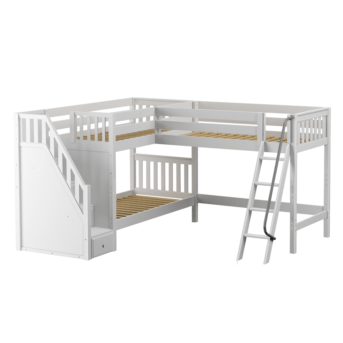 Maxtrix Twin Medium Corner Loft Bunk Bed with Ladder + Stairs - L