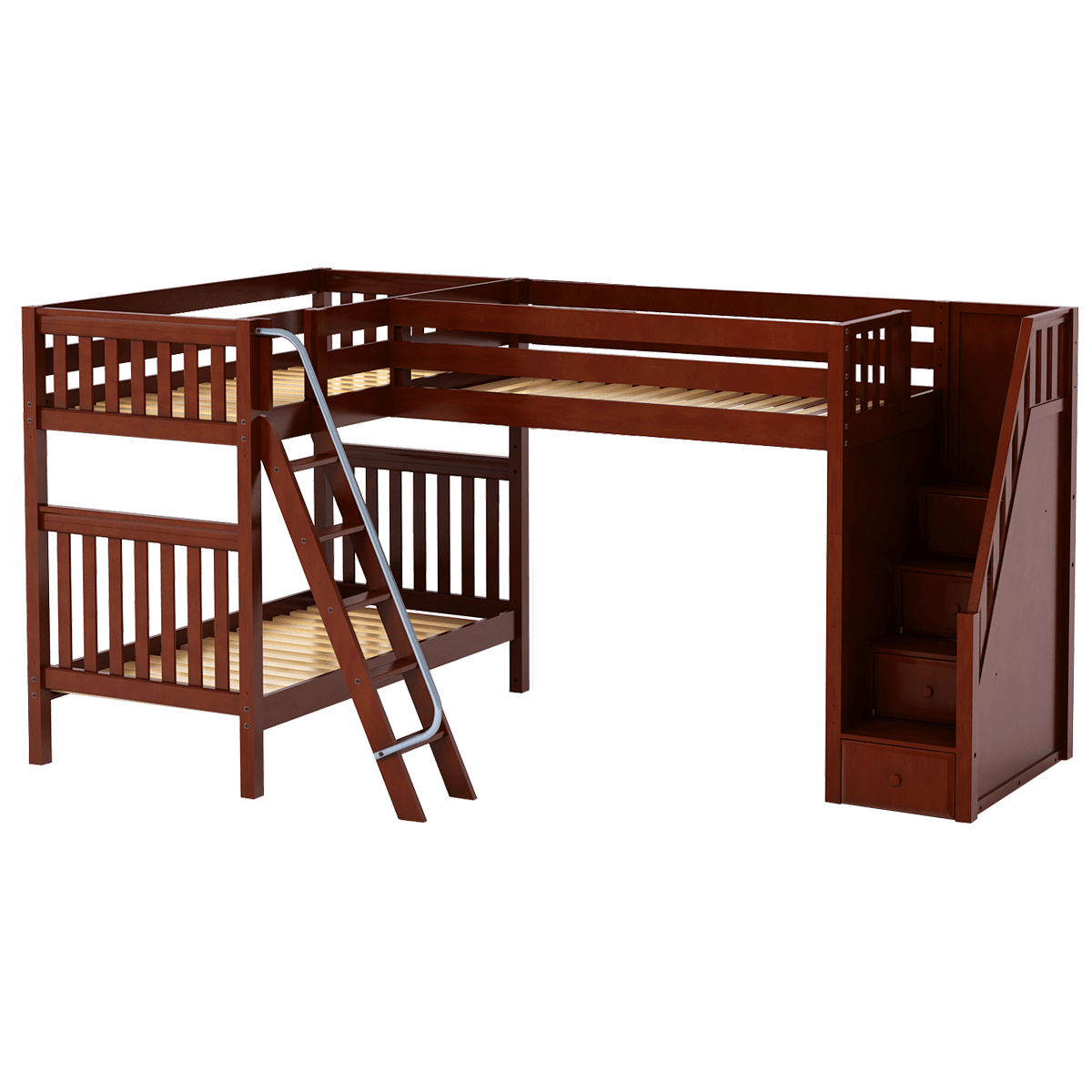 Maxtrix Twin High Corner Loft Bunk Bed with Ladder + Stairs - R