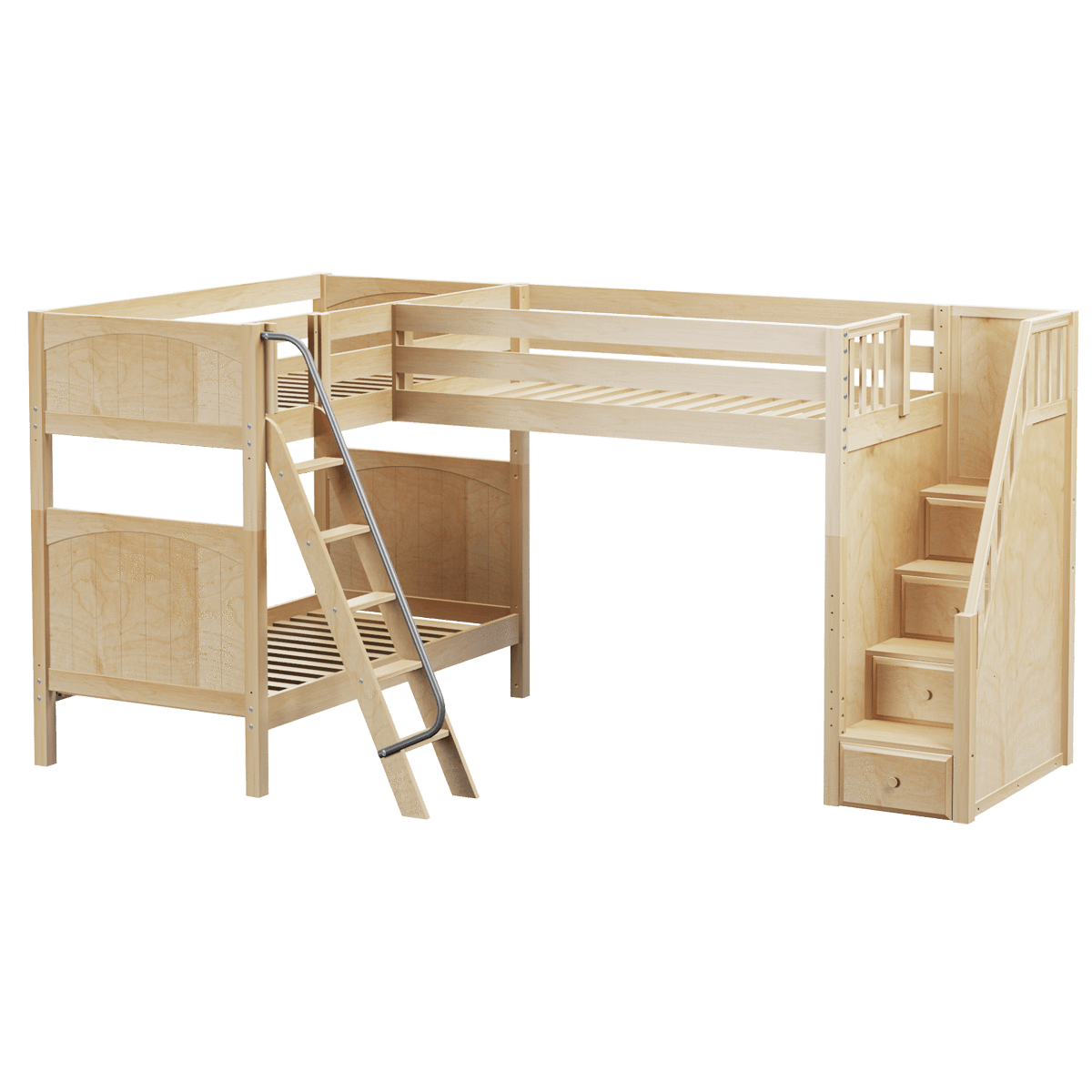 Maxtrix Twin High Corner Loft Bunk Bed with Ladder + Stairs - R