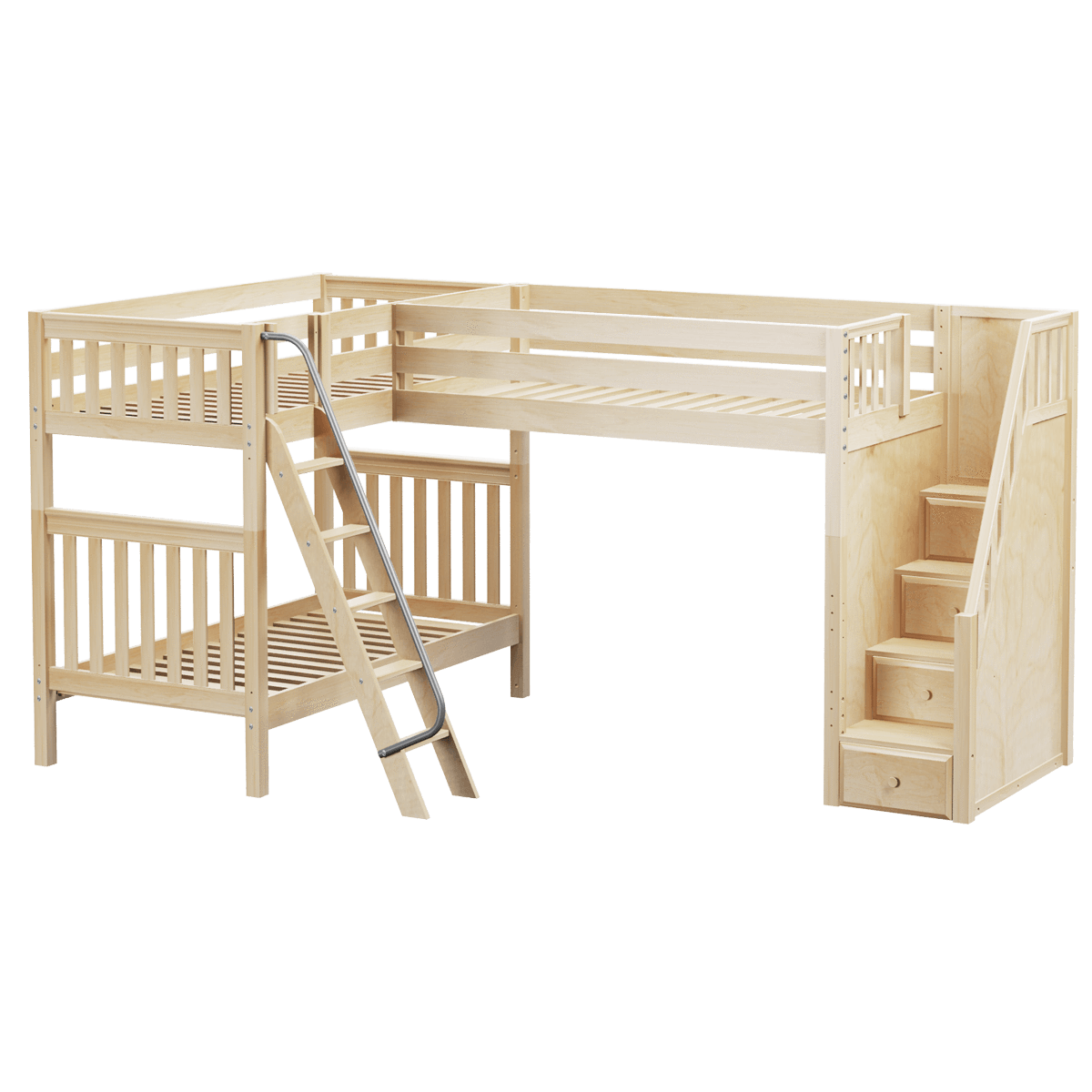 Maxtrix Twin High Corner Loft Bunk Bed with Ladder + Stairs - R