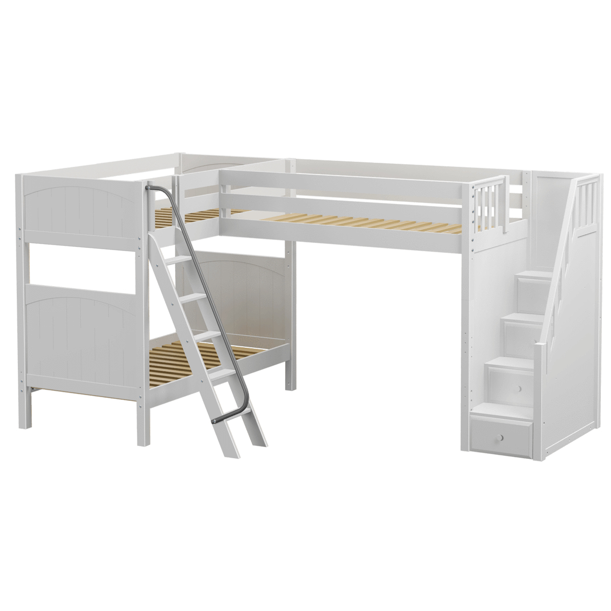 Maxtrix Twin High Corner Loft Bunk Bed with Ladder + Stairs - R