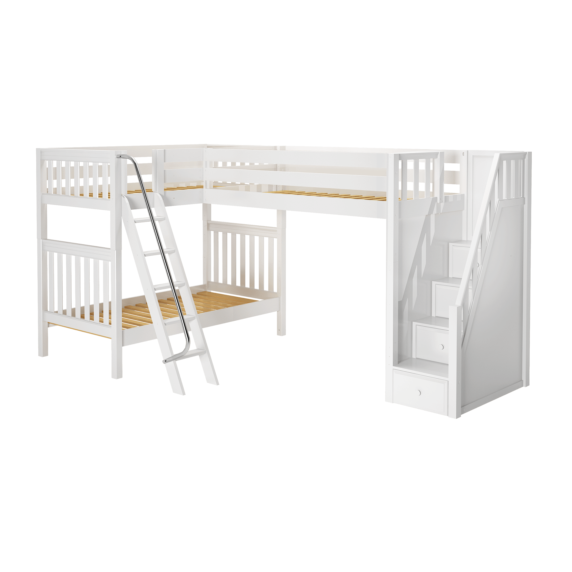 Maxtrix Twin High Corner Loft Bunk Bed with Ladder + Stairs - R