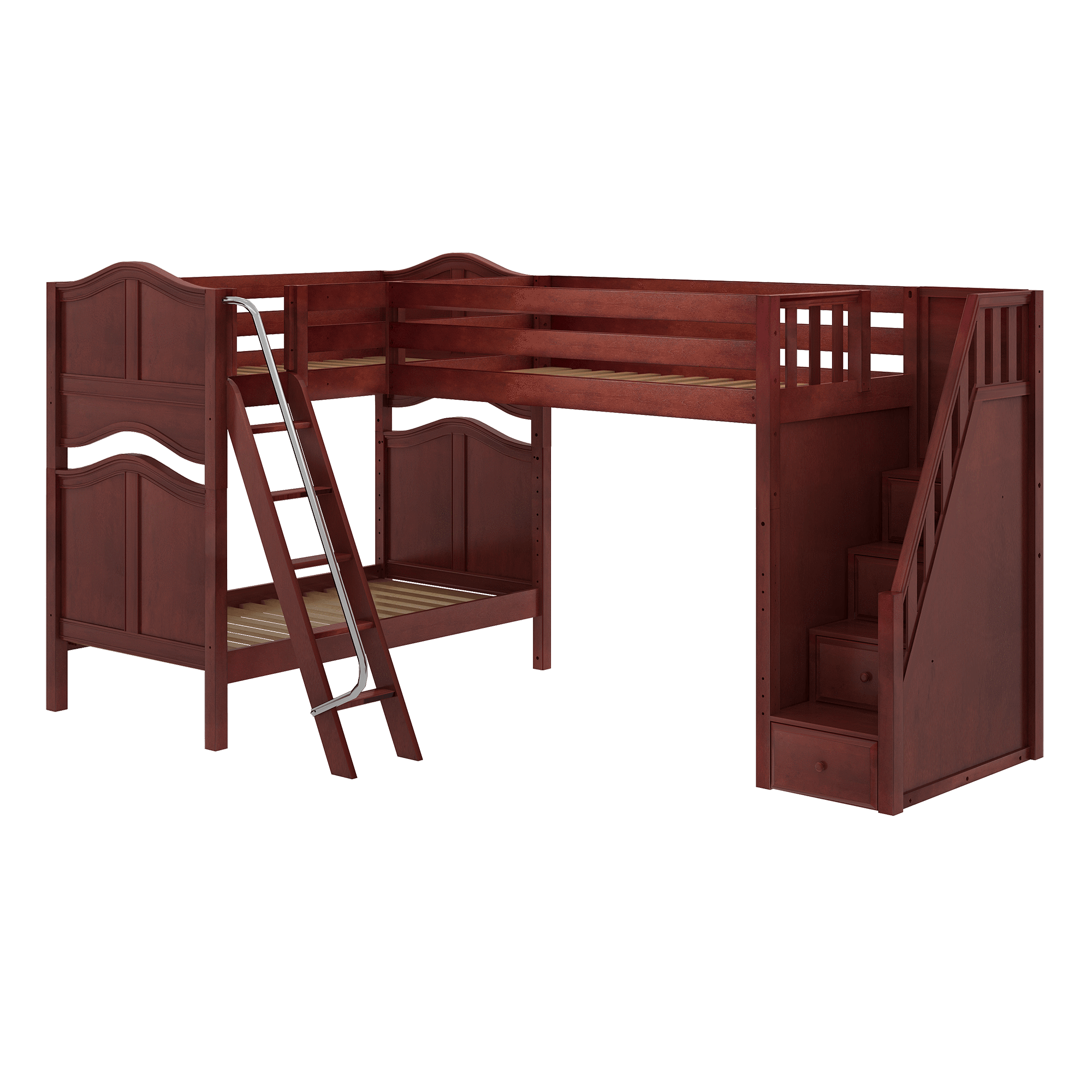 Maxtrix Twin High Corner Loft Bunk Bed with Ladder + Stairs - R