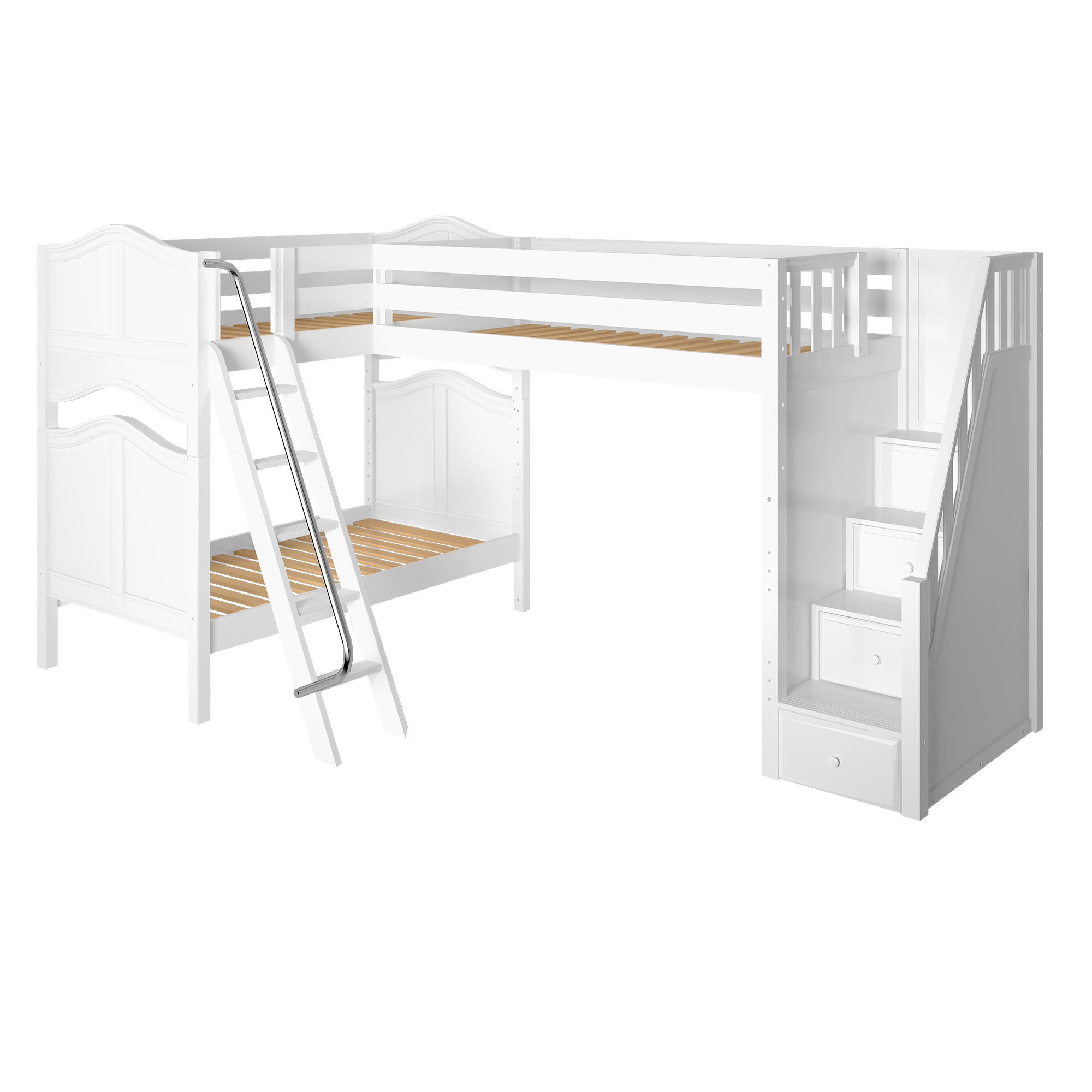 Maxtrix Twin High Corner Loft Bunk Bed with Ladder + Stairs - R