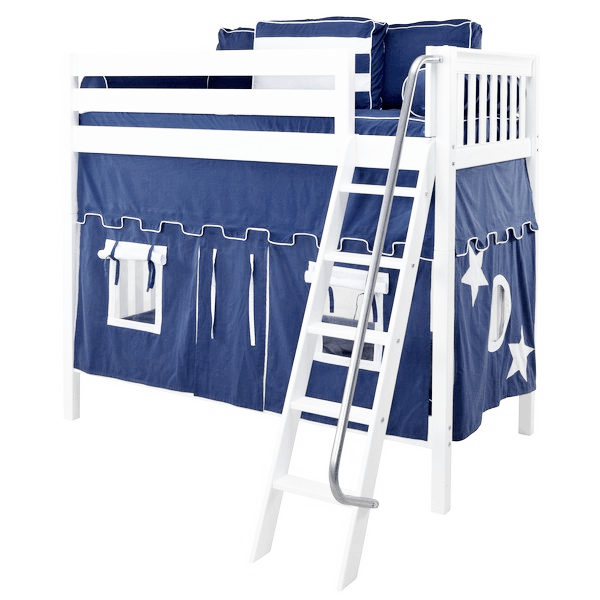 Maxtrix Twin High Bunk Bed with Angled Ladder + Curtain