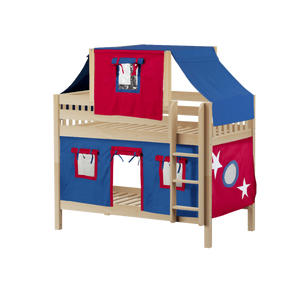 Maxtrix Twin Low Bunk Bed with Straight Ladder, Top Tent + Curtain