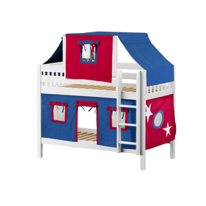 Maxtrix Twin Low Bunk Bed with Straight Ladder, Top Tent + Curtain