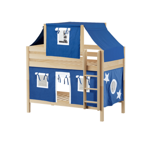 Maxtrix Twin Low Bunk Bed with Straight Ladder, Top Tent + Curtain