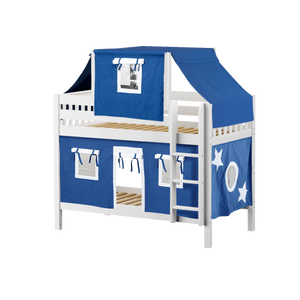 Maxtrix Twin Low Bunk Bed with Straight Ladder, Top Tent + Curtain