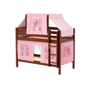 Maxtrix Twin Low Bunk Bed with Straight Ladder, Top Tent + Curtain