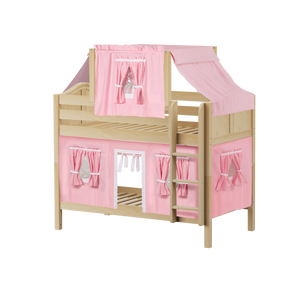 Maxtrix Twin Low Bunk Bed with Straight Ladder, Top Tent + Curtain