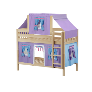 Maxtrix Twin Low Bunk Bed with Straight Ladder, Top Tent + Curtain