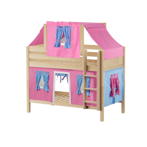 Maxtrix Twin Low Bunk Bed with Straight Ladder, Top Tent + Curtain