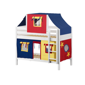 Maxtrix Twin Low Bunk Bed with Straight Ladder, Top Tent + Curtain