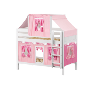 Maxtrix Twin Low Bunk Bed with Straight Ladder, Top Tent + Curtain