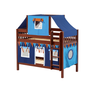 Maxtrix Twin Low Bunk Bed with Straight Ladder, Top Tent + Curtain